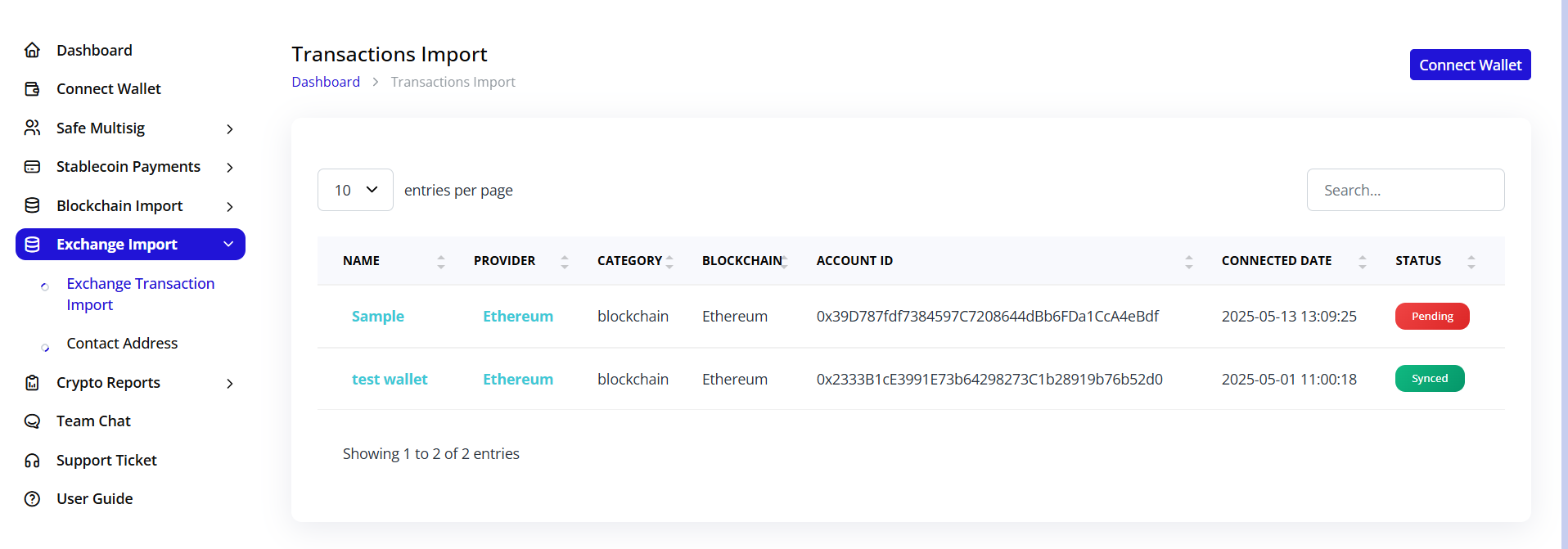 Exchange transaction